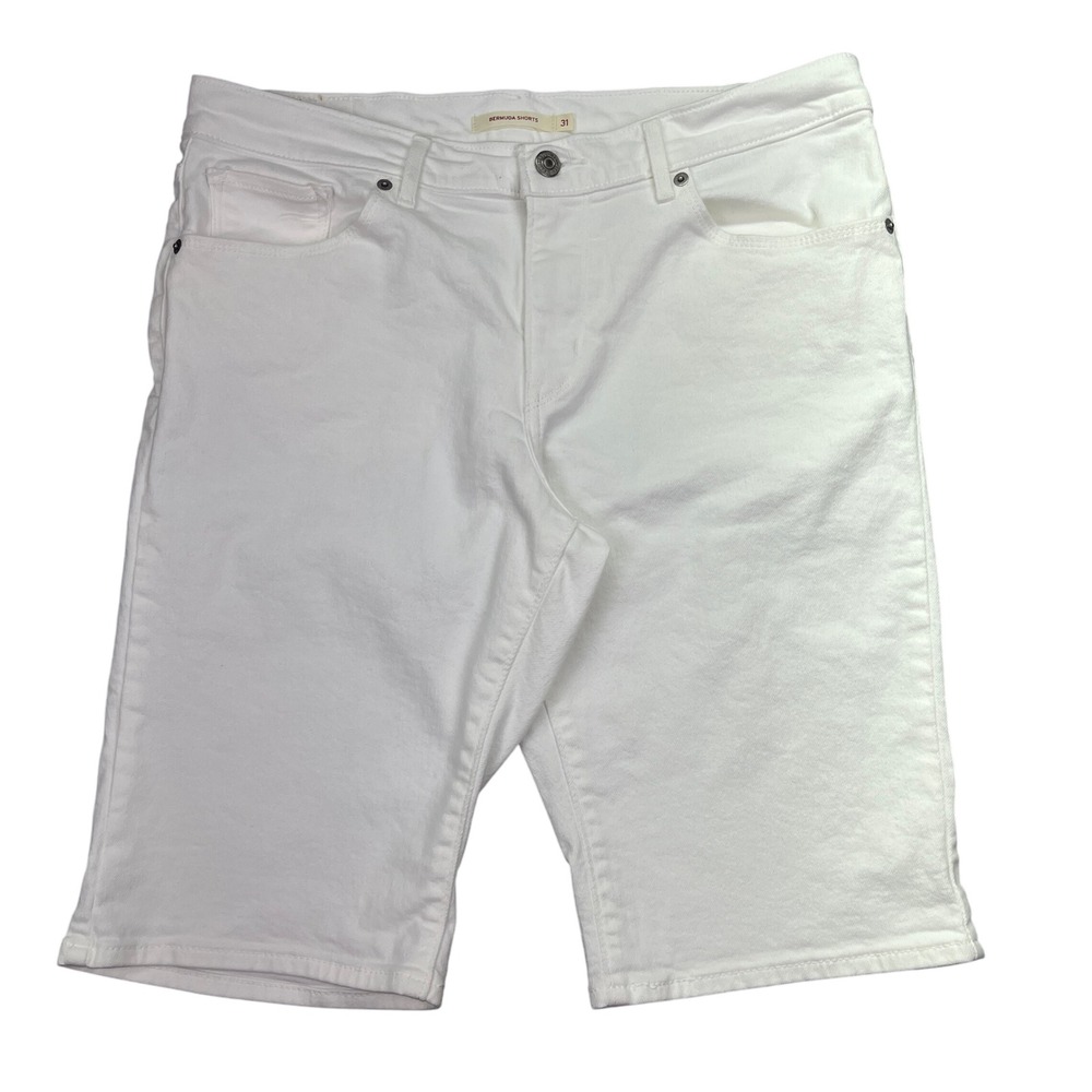 Levi's Bermuda Shorts White Denim Casual Everyday Sz 31 Fits 33.5" Boho Beach‎
